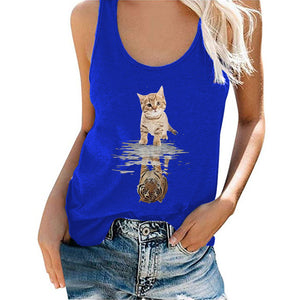 Graphic Tank Tops Woman Camisole Women Cat Tiger Print O-Neck Loose Sleeveless Pullover Tops Women 2021 Tshirts