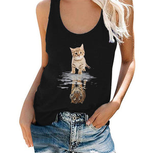 Graphic Tank Tops Woman Camisole Women Cat Tiger Print O-Neck Loose Sleeveless Pullover Tops Women 2021 Tshirts