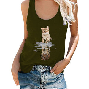 Graphic Tank Tops Woman Camisole Women Cat Tiger Print O-Neck Loose Sleeveless Pullover Tops Women 2021 Tshirts