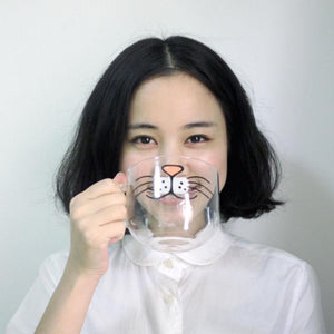 Cat Face Glass Coffee Cup - 550ML