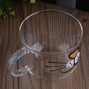 Cat Face Glass Coffee Cup - 550ML