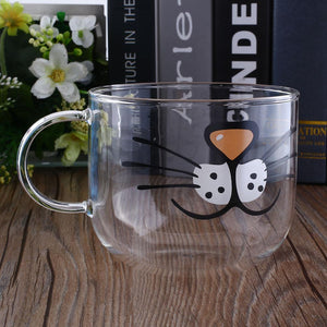 Cat Face Glass Coffee Cup - 550ML