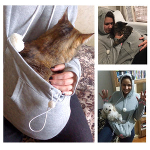 Hooded Cat Sweatshirt Paw Print KITTY POUCH - onlycatshirts
