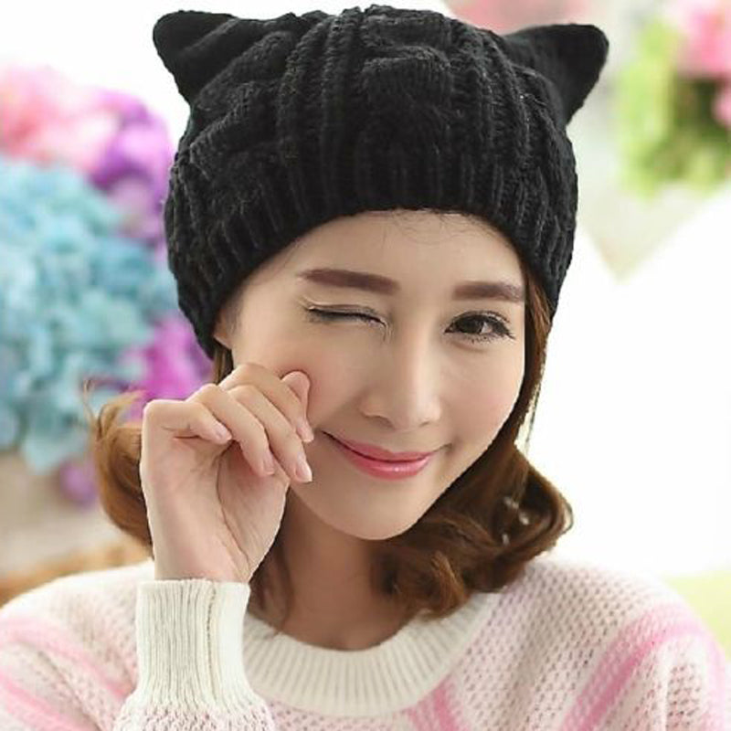 aran knitting cat ears hat