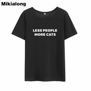 Less People More Cats Print Funny T Shirt - Only Cat Shirts