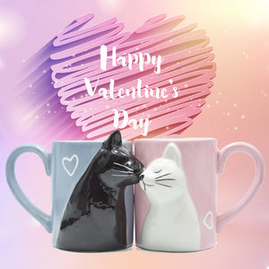 2pcs Ceramics Kiss Cat Cup Couple Mugs Lover Gift Morning  Milk Coffee Tea Breakfast Porcelain Cup Valentines Day for girl wife