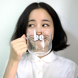 Cat Face Glass Coffee Cup - 550ML